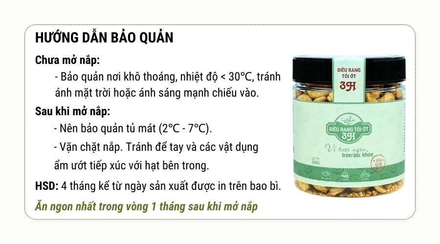 Các bảo quản hạt điều rang tỏi ớt